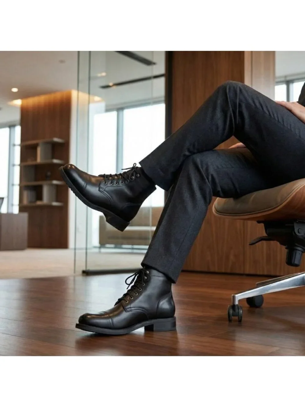 Men's Black Casual Leather Dress Lace Up Ankle Boots Slip on Chukka Boots